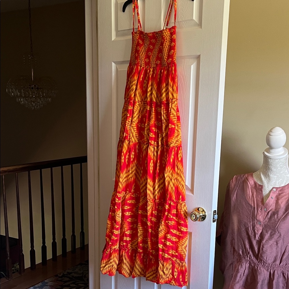 Cache Red and Orange Smocked Dress